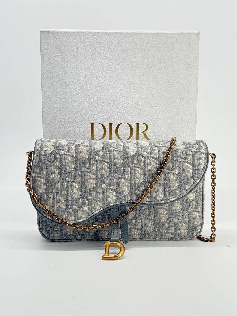 DIOR Medium Chain Pouch in Gray Oblique Jacquard
